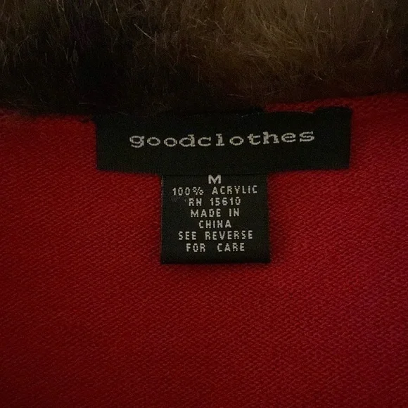 Goodclothes Red Faux Fur Trimmed Long Sleeve Blouse Casual Office Size Medium - Picture 4 of 4